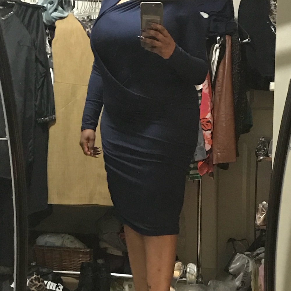 ABS Dark Blue asymmetrical neckline long sleeve - Picture 5 of 5
